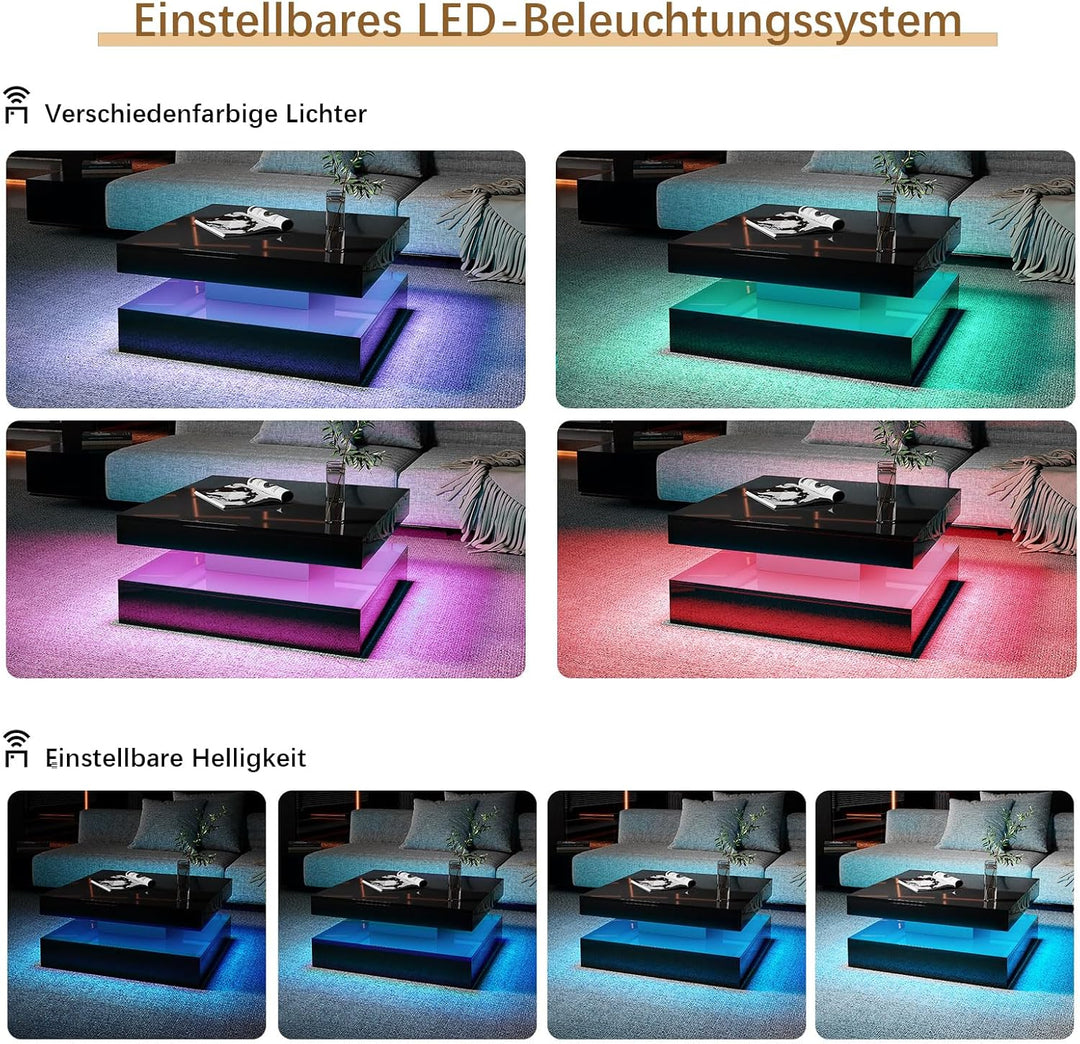 KEEPREAPER Couchtisch Wohnzimmertisch, Sofatisch mit LED Beleuchtung modern für Wohnzimmer, 78 x 78
