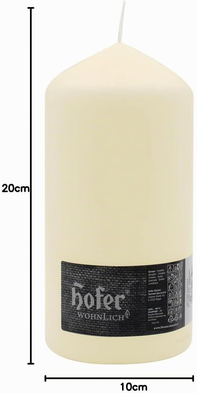 Hofer - Stumpenkerzen Säulenkerzen, 1 Stück, Lange Brenndauer ca. 110 Stunden, Durchmesser 10 cm, Hö