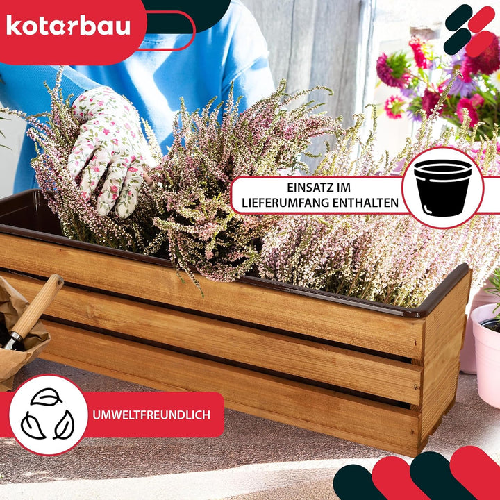 KOTARBAU® Blumenkasten für Balkon, Balkonkasten mit Kunststoffeinsatz 60 x 18 x 15 cm 3er Set Rustik