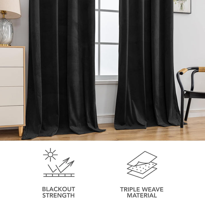 YSTELLAA Gardinen Samt 2er Set, 140×145 cm, Verdunklungsvorhänge Mit Ösen, Vorhang Blickdicht Wohnzi