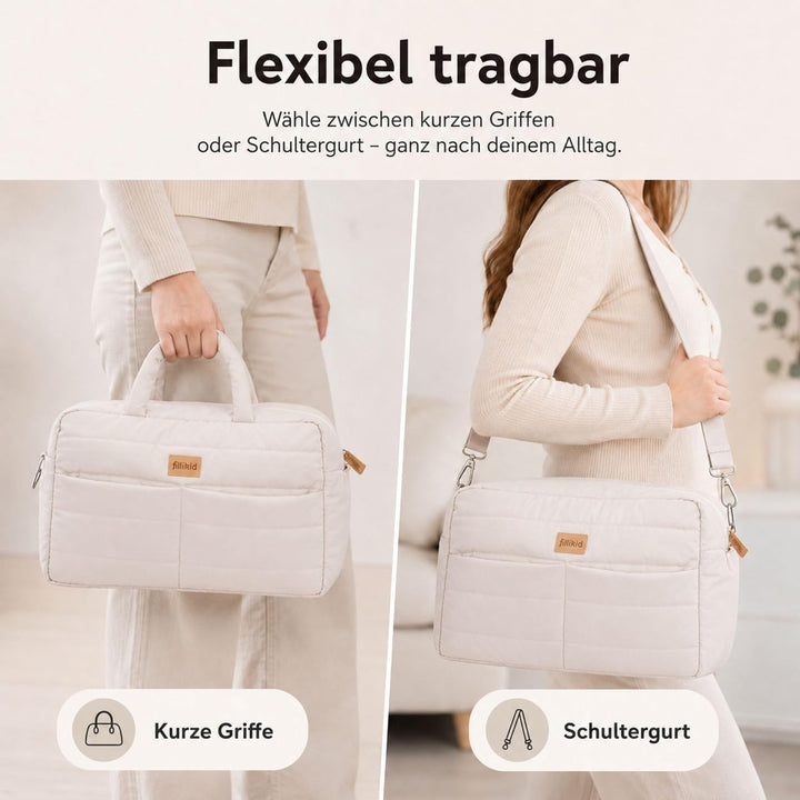 Fillikid Wickeltasche Windeltasche mit Wickelauflage Exklusiv Beige, Beige