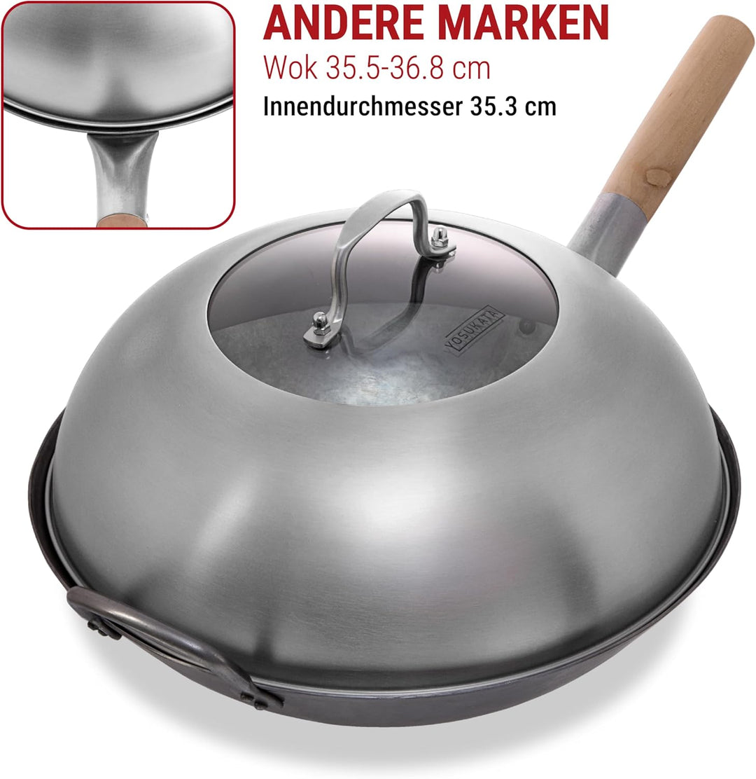 YOSUKATA Wokdeckel 13,6 Zoll Premium Edelstahl Wokabdeckung mit gehärtetem Glaseinsatz Dampflöcher u