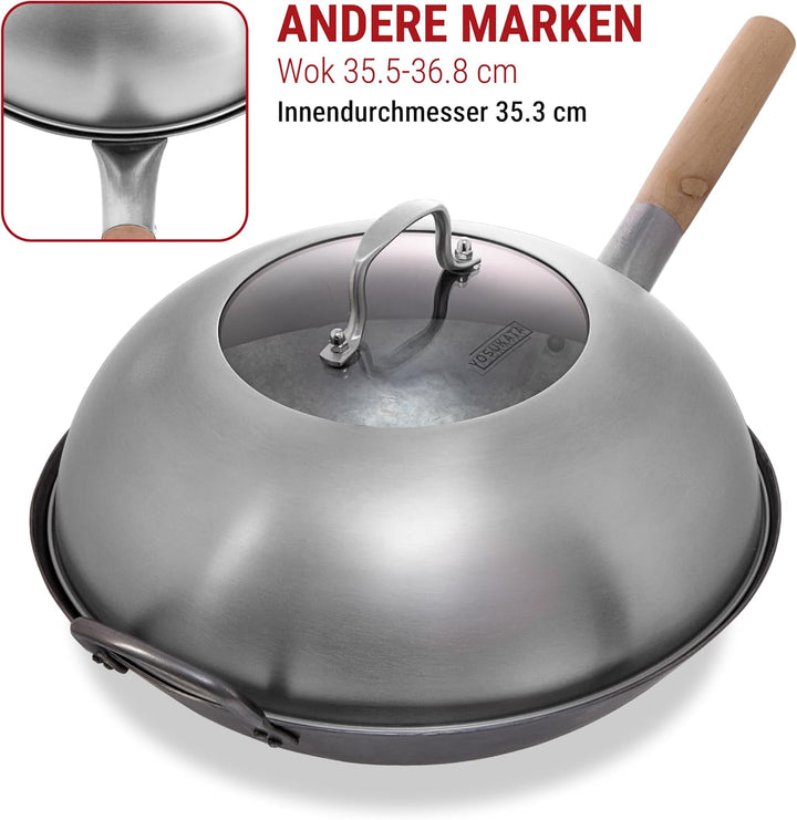 YOSUKATA Wokdeckel 13,6 Zoll Premium Edelstahl Wokabdeckung mit gehärtetem Glaseinsatz Dampflöcher u