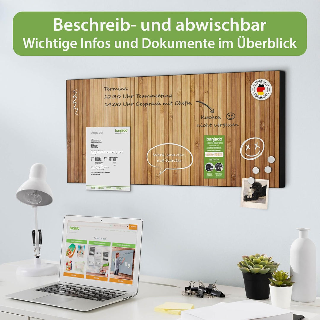 banjado Magnettafel schwarz 78 x 37cm / Magnetwand Metall/Magnetpinnwand als Memoboard/Pinnwand Magn