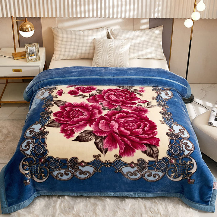 Schwere, wendbare 2-lagige Decke aus Plüschsamt, Fleecedecke mit Blumenmuster im koreanischen Stil,