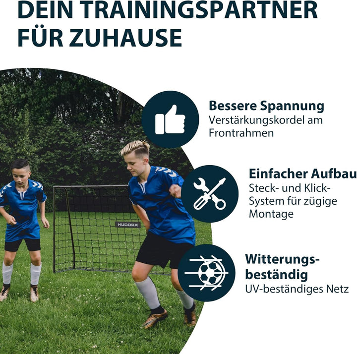 HUDORA Fussballtor TecTo – Outdoor-Tor mit klick-System für schnellen Aufbau – mit extra Netzfixieru