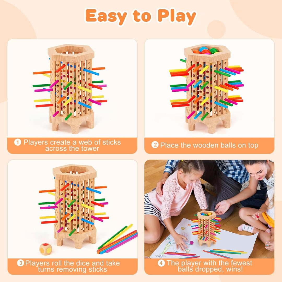 Montessori Spiel Brettspiel aus Holz, 36 Stück Bunte Holzstäbchen Würfelspiel Lernspielzeug Kindersp