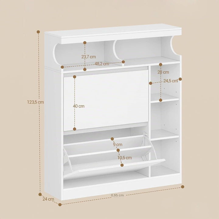 Hzuaneri Schuhschrank mit 2 Klappen, Schmal Schuhschrank mit 3 Ablagefächer, Trennwand Verstellbar,