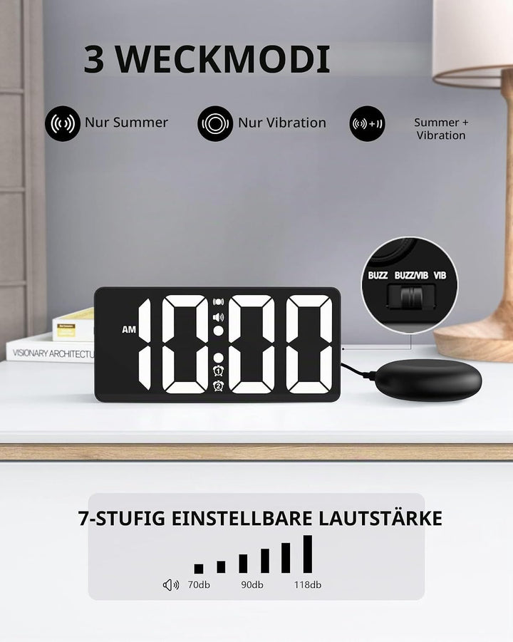 Mesqool Vibrationswecker, Lauter Wecker für Tiefschläfer mit Bettschüttler Weiss, Weiss