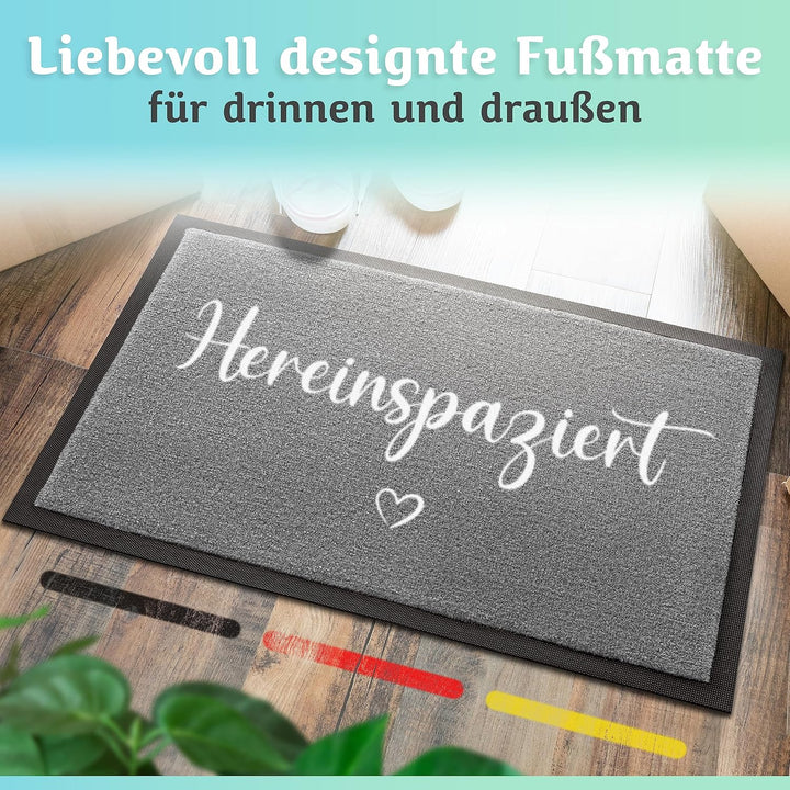 Hereinspaziert Fussmatte [Waschmaschinenfest] in 40x60cm - optimale Grösse für die Haustür. Schmutzf