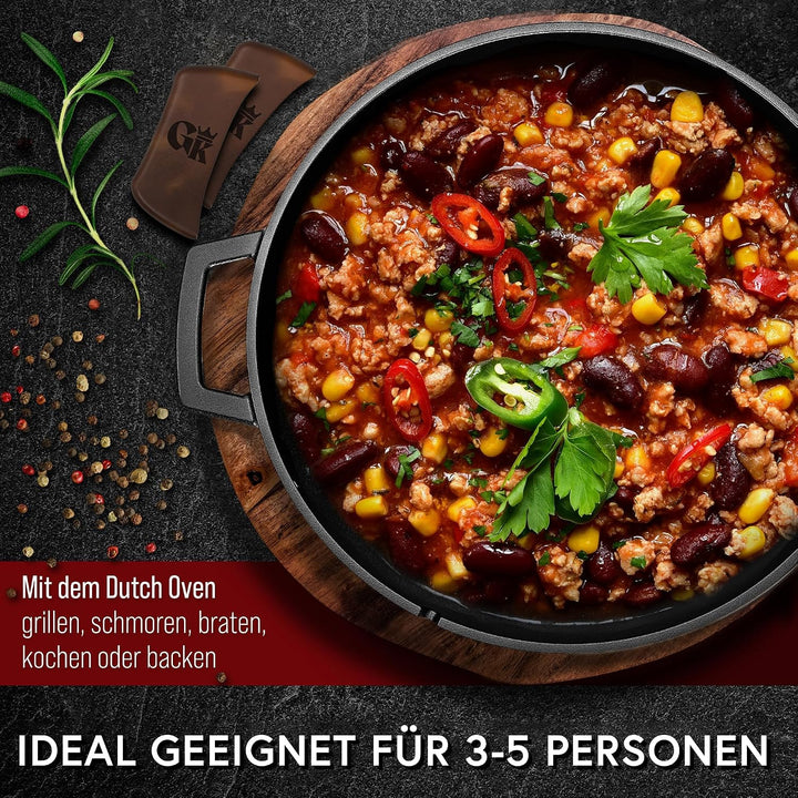 Dutch Oven–2in1 Eingebrannter Gusseisen Topf 4,8 L &amp; Gusspfanne 1,8 L–Dutch Oven Set mit Schmortopf