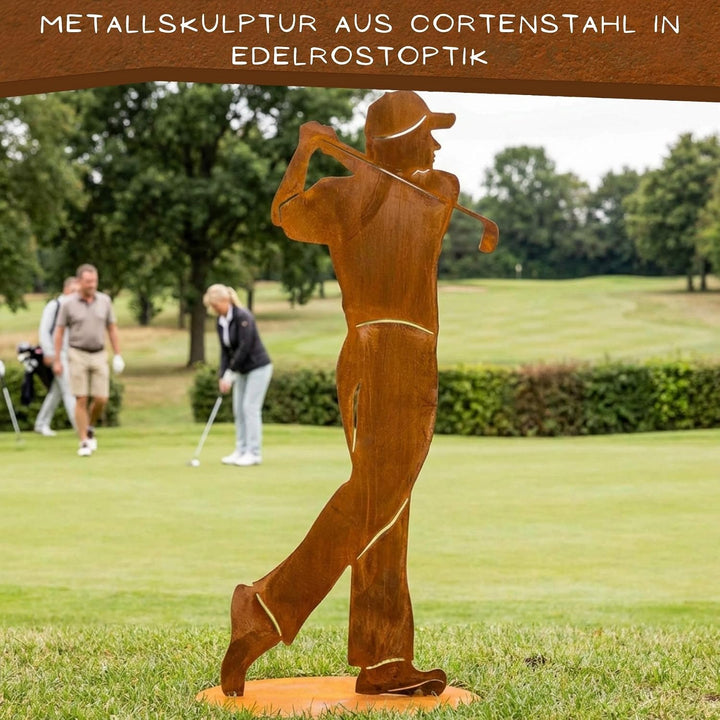 Rostikal Golfspieler Figur 40 cm aus Metall in Rostoptik, Golf Deko für Garten, Terrasse oder Wohnzi