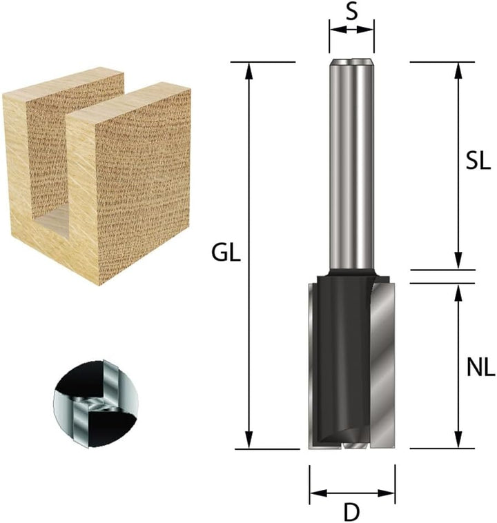 ENT 10988 Nutfräser HW, Schaft (S) 8 mm, Durchmesser (D) 16 mm, NL 38 mm, SL 32 mm, GL 70 mm, mit Ha