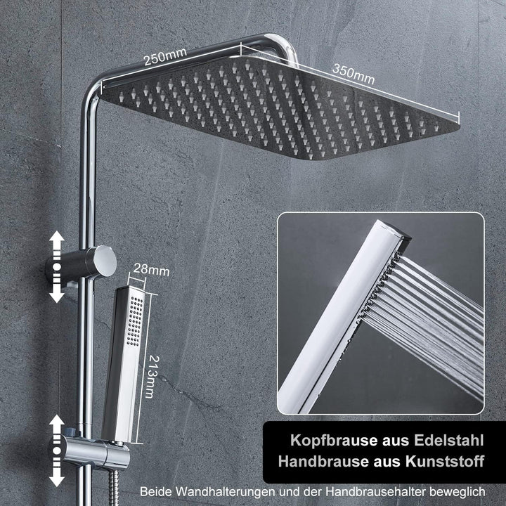 Görbach Regendusche Duschset Duschsystem mit Ablage Chrom Duschstangeset ohne Duscharmatur (35x25) &amp;