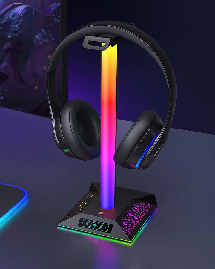 Hcman Headset Halterung Gaming Kopfhörer Ständer RGB Kopfhörer Halter mit 2 USB Anschlüssen, LED Hea