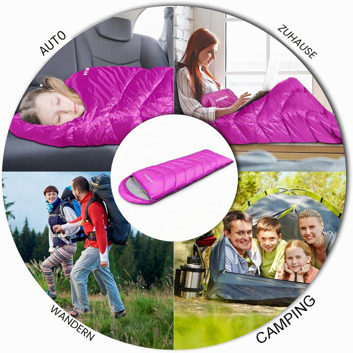 Schlafsack Outdoor Camping für Erwachsene Kinder, Schlafsäcke Sommer Winter 3-4 Jahreszeiten, Decken