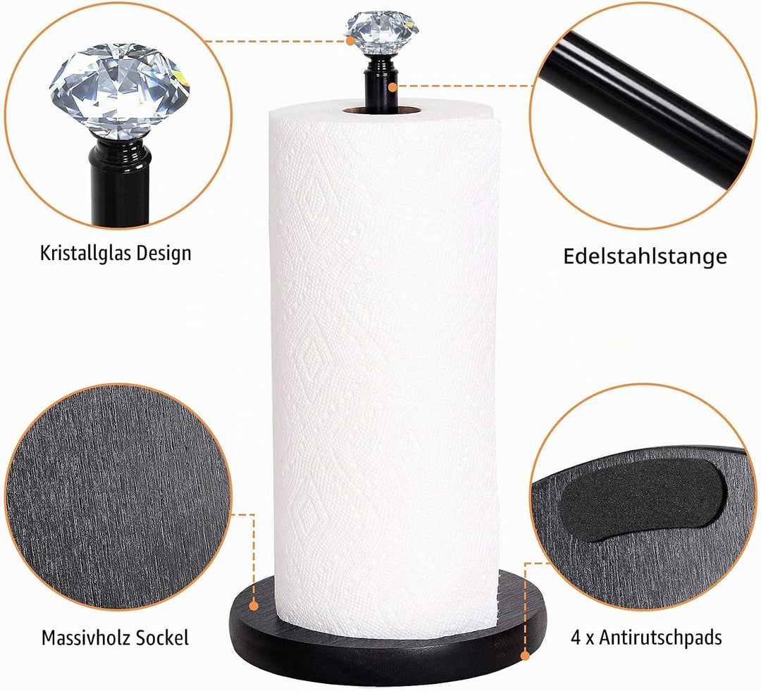 Schwarz Küchenrollenhalter Stehend, OBODING, Küchenpapierhalter mit Gewichteter Holzbasis für Standa