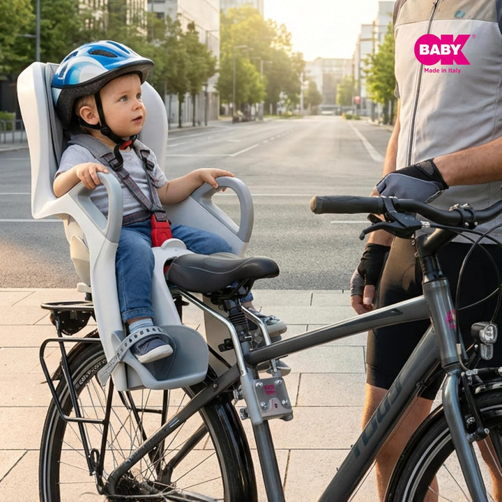 OKBABY 10+ - Fahrradsitz hinten für Kinder bis 22 kg mit Liegefunktion - Schwarz und Grau, Grau