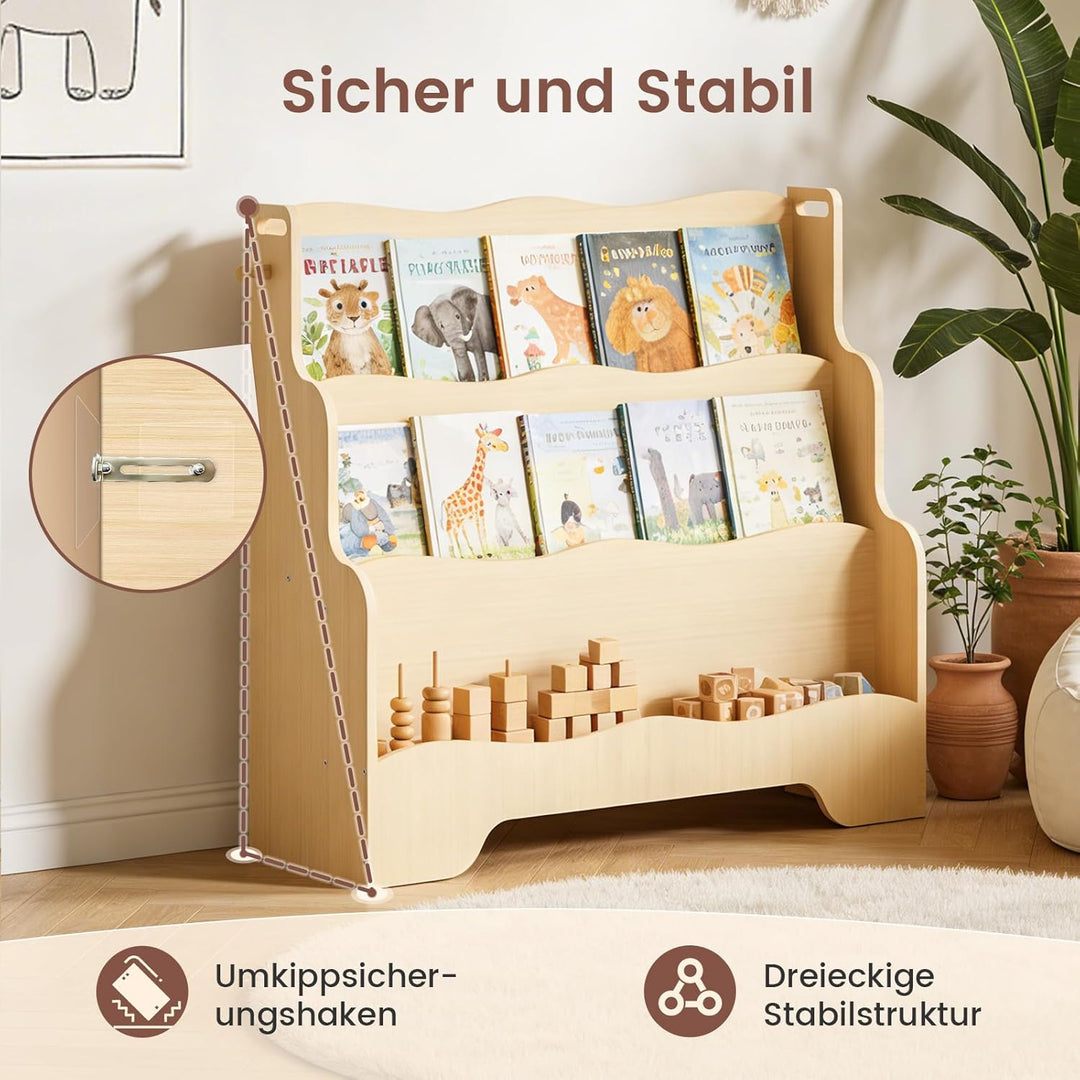 Bücherregal Kinder Montessori Kinderregal mit 3 Ablagefächern Regal Kinderzimmer Spielzeug Aufbewahr