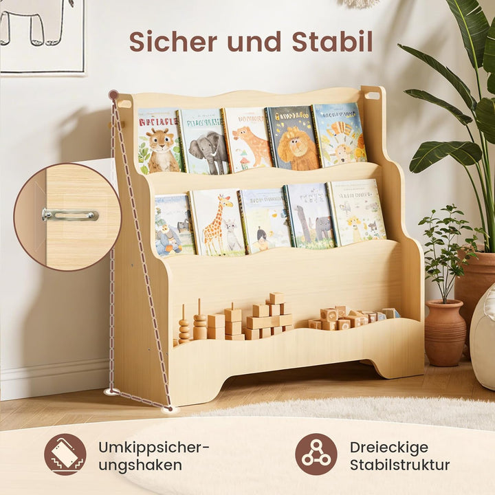 Bücherregal Kinder Montessori Kinderregal mit 3 Ablagefächern Regal Kinderzimmer Spielzeug Aufbewahr