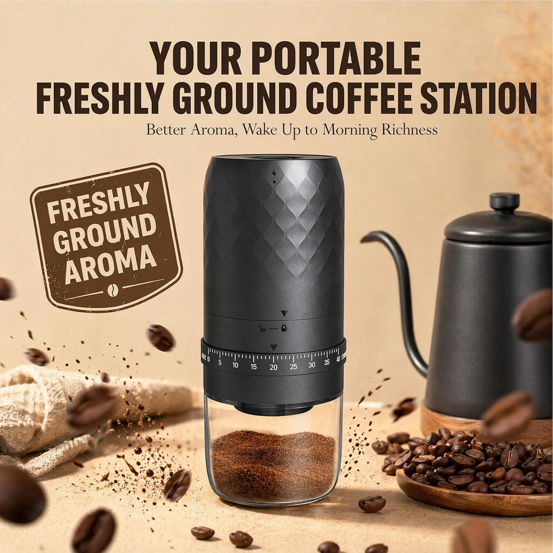 Elektrische Kaffeemühle, Tragbare Kaffeemühle mit 40 Einstellbarem Mahlgrad, Wiederaufladbare USB-C