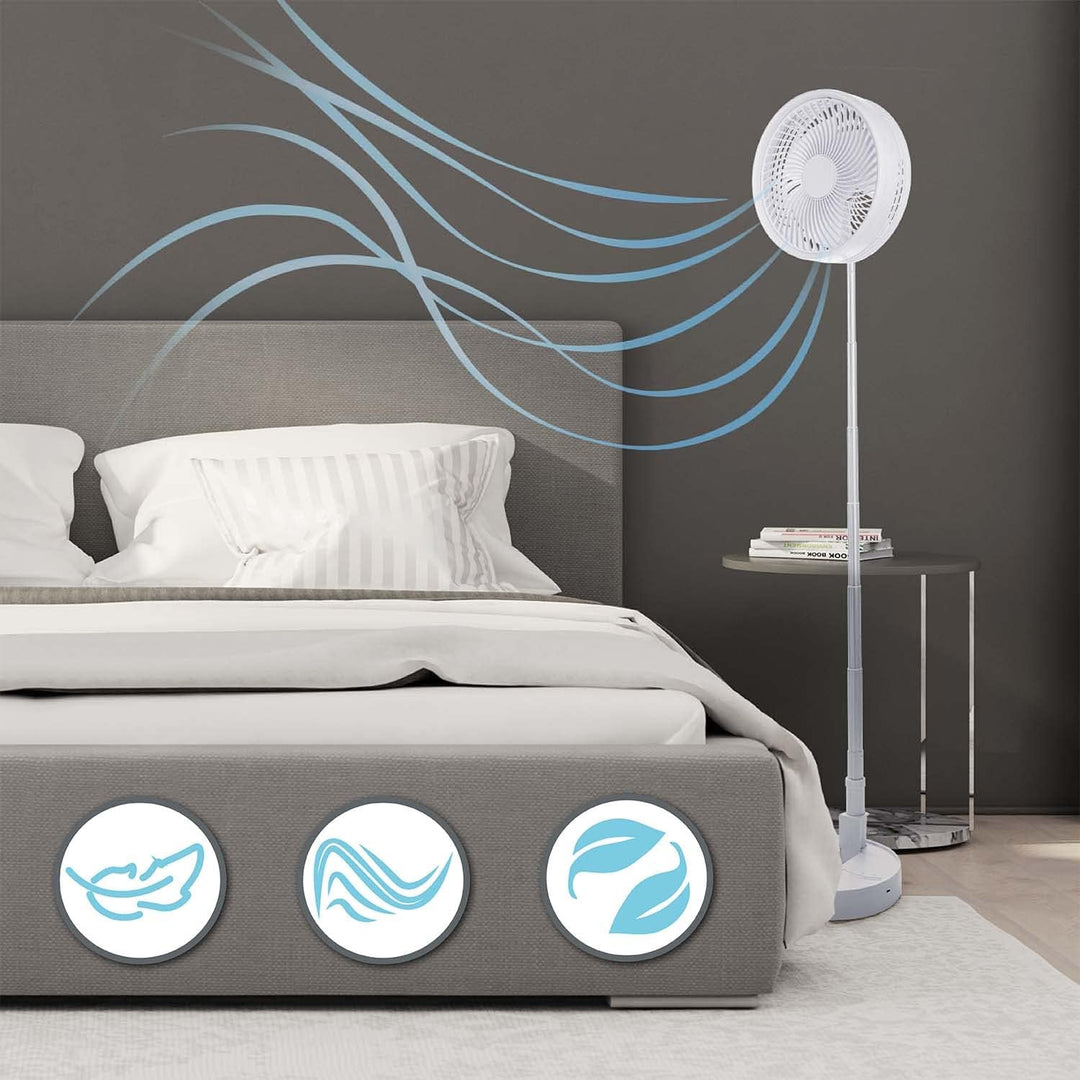 GOODS+GADGETS Faltbarer Tischventilator &amp; Stand-Ventilator mit wiederaufladbarer Batterie mit 6000 m