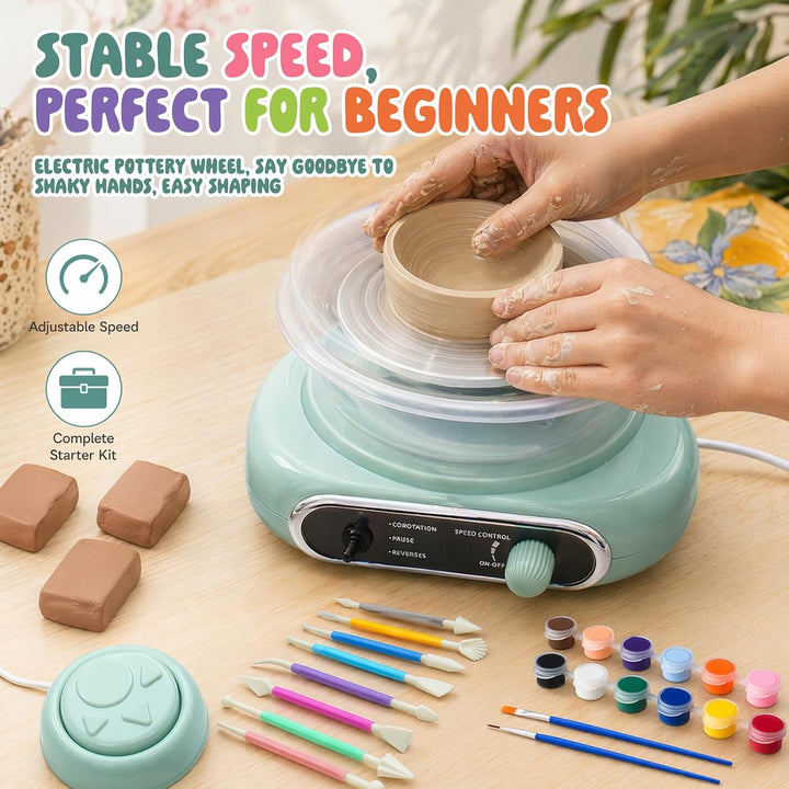 Mini-Töpferscheibe Set 4,7", elektrische Drehscheibe mit Werkzeugen und Ton | Komplettes töpferset m