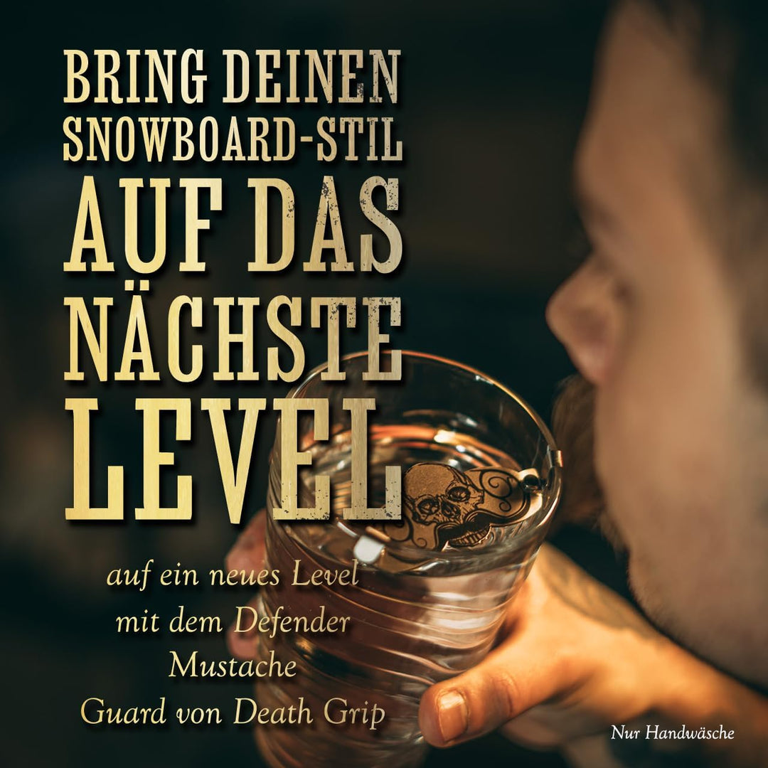 Death Grip Schnurrbartschutz, Edelstahl-Schädel-Clip für Kaffee, Bier, Wein, Gläser, Tassen, tragbar