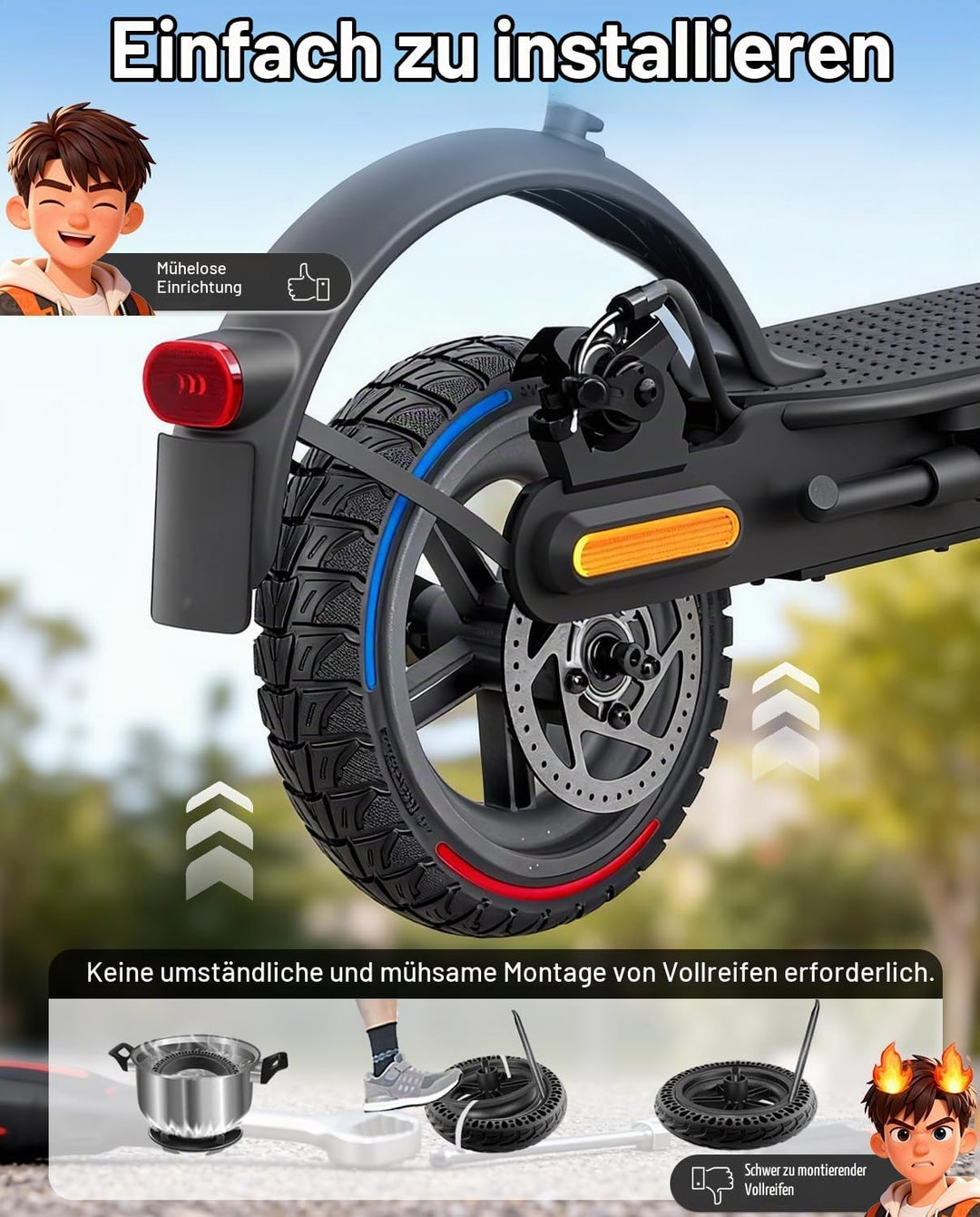 Roller-Rad, 8,5 x 2,0 Zoll mit 110 mm Scheibenbremse, kompatibel mit Gotrax Gxl V2/Xr Elite/Apex Max