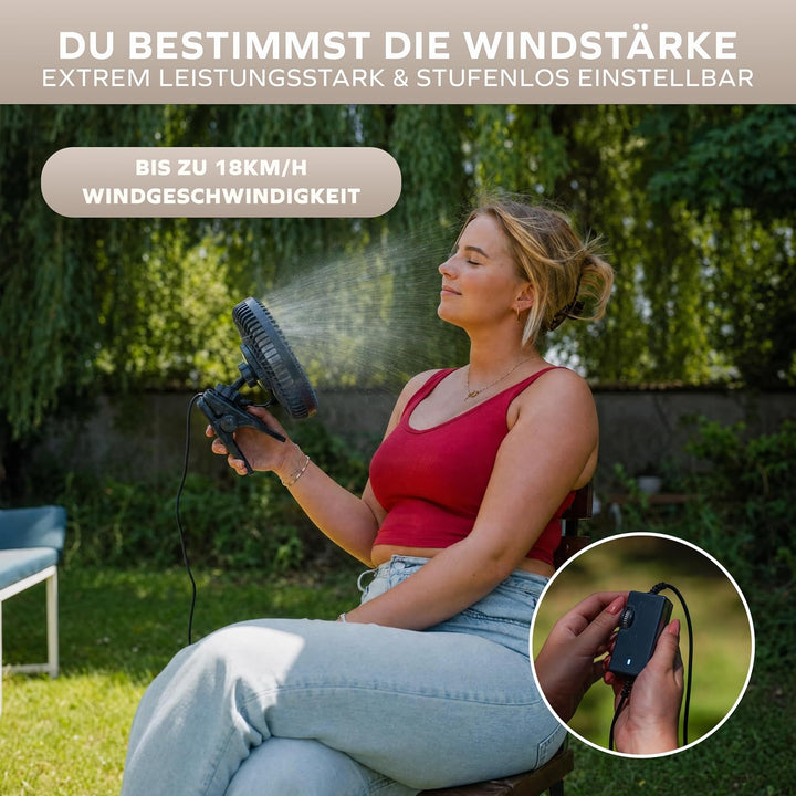 NATURBUMMLER Camping Ventilator AirCool+ leise, USB-C, mit Klemme &amp; Haken Dunkelblau, Dunkelblau