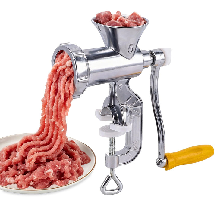 Manuelle Fleischmühle, Grösse 5 Wurstfüller Fleischwolf mit Lochscheiben und Gebäckvorsatz Wurstfüll