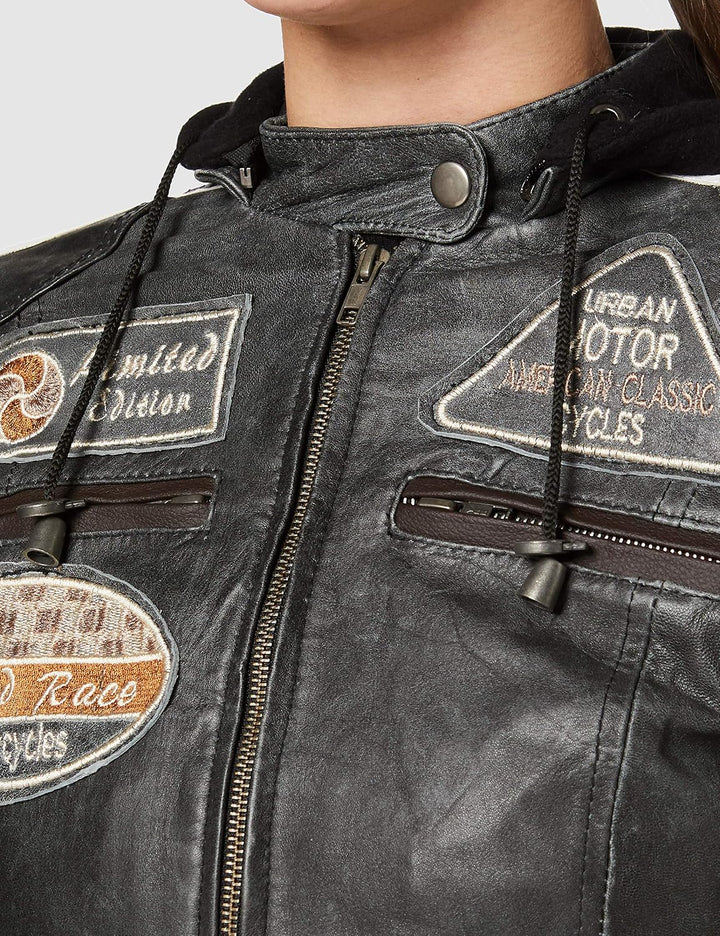 URBAN 5884 Motorradjacke Damen Mit Protektoren, Damenjacke aus Lammleder, Protektoren für Rücken, Sc