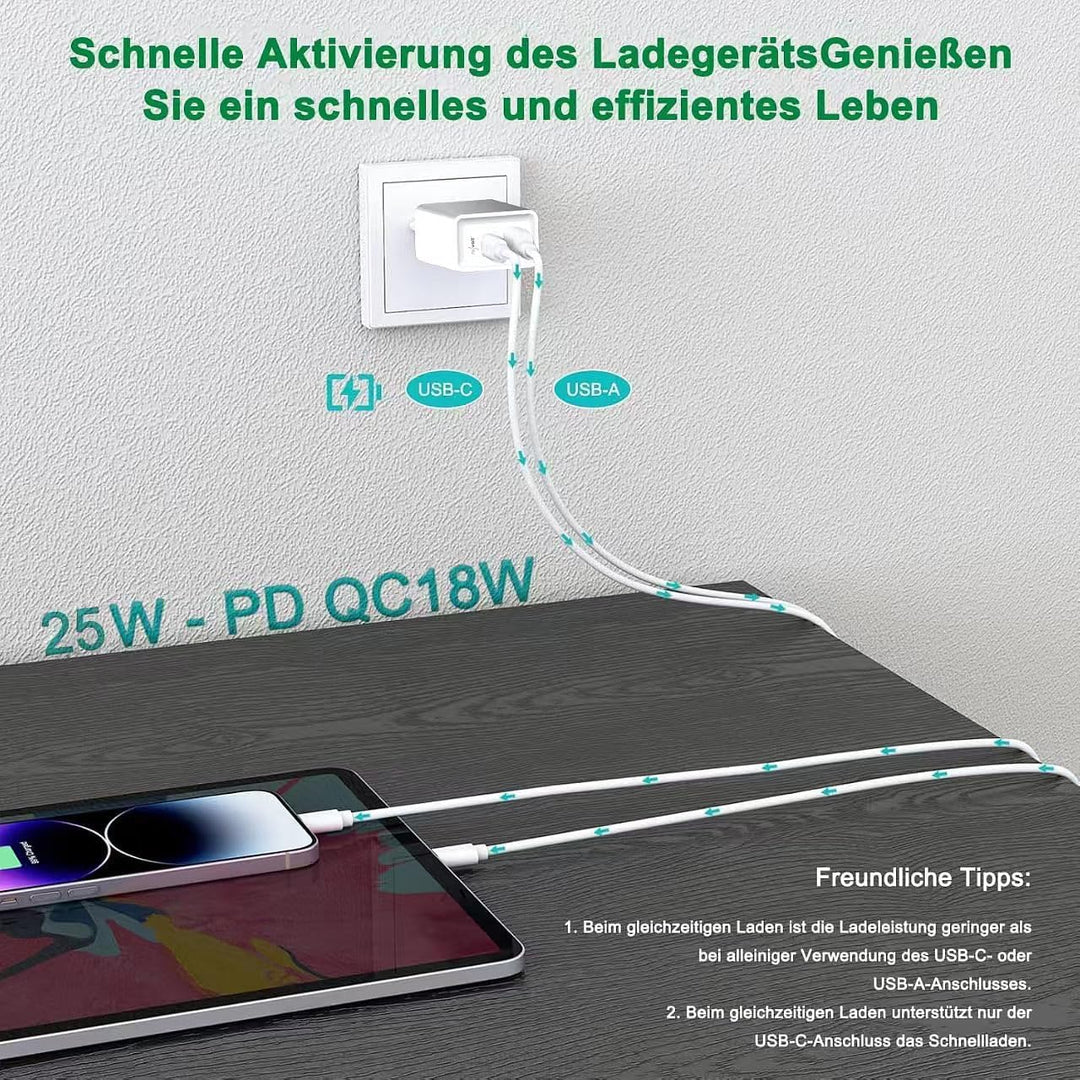 revolt Steckdose: 2er-Set 2-Port-USB-Netzteile, USB-C PD 65 W, USB-A QC 18 W, GaN (Netzteil Tablet,