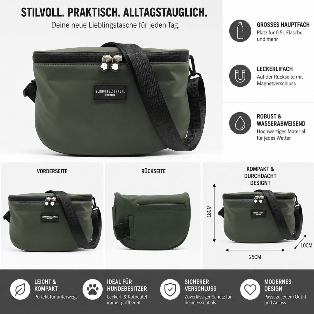 Leckerlibeutel Hund - Crossbody Gassitasche mit Kotbeutelspender und Flaschenfach, wasserabweisende