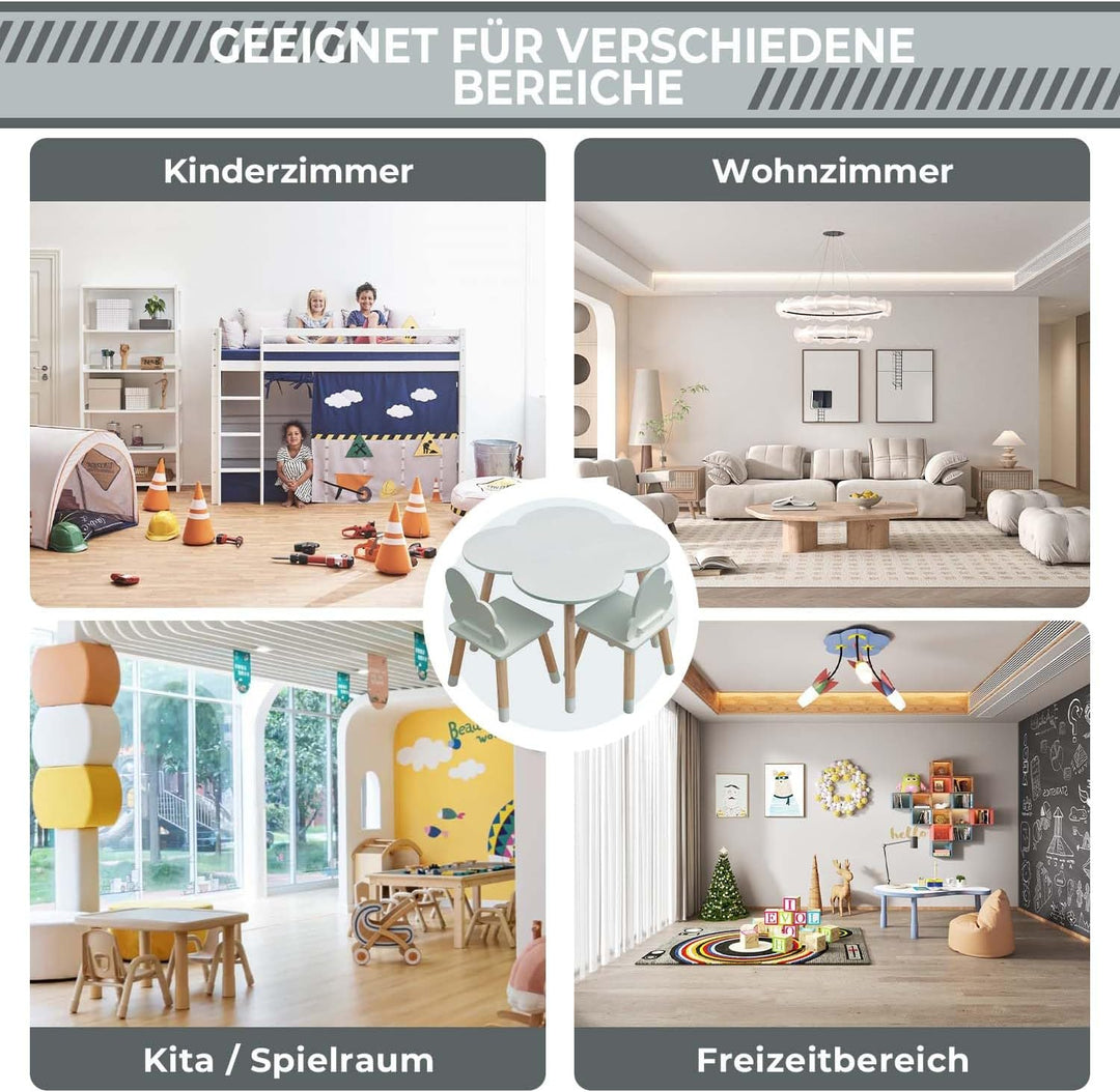 Rebecca Mobili Kinder-Tisch und 2 Stühle Set, Grün Braun, MDF Kiefer, für Kinderzimmer, Spielzimmer