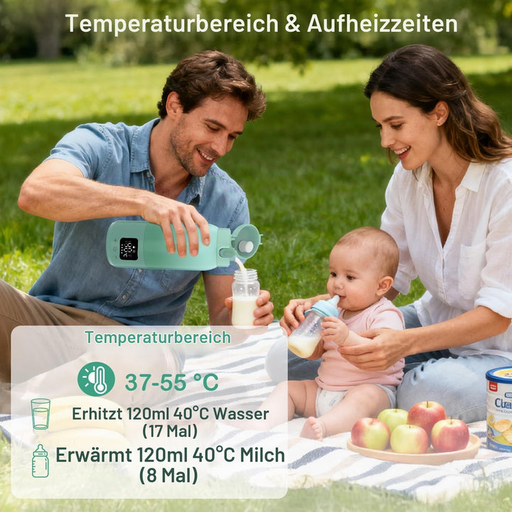 Tragbarer Flaschenwärmer Baby für Unterwegs, Schnelles Aufheizen Muttermilch und Wasser, Lange Akkul