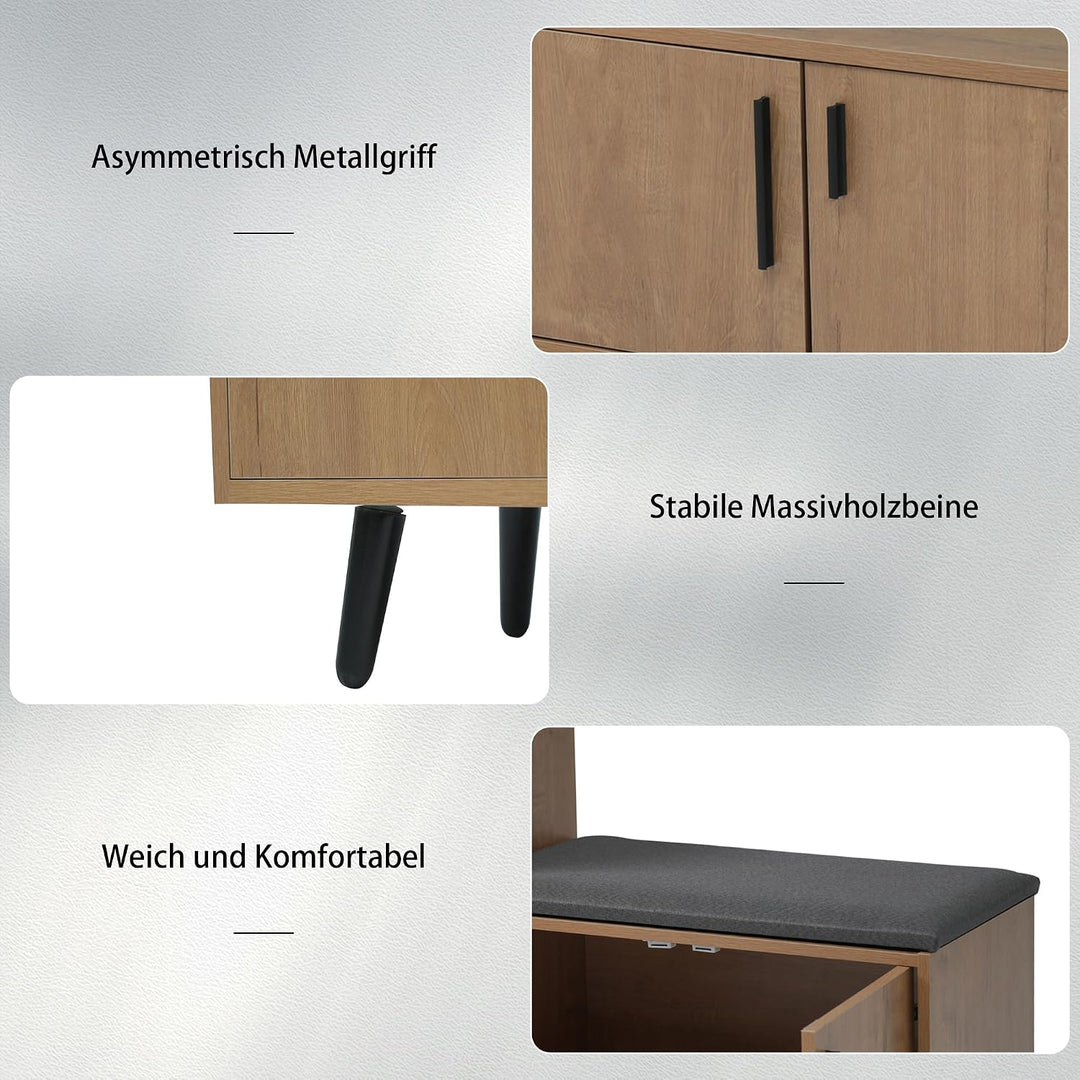 ModernLuxe Schuhbank mit Stauraum – Schuhschrank mit 3 Türen und gepolsterter Sitzfläche, für Eingan