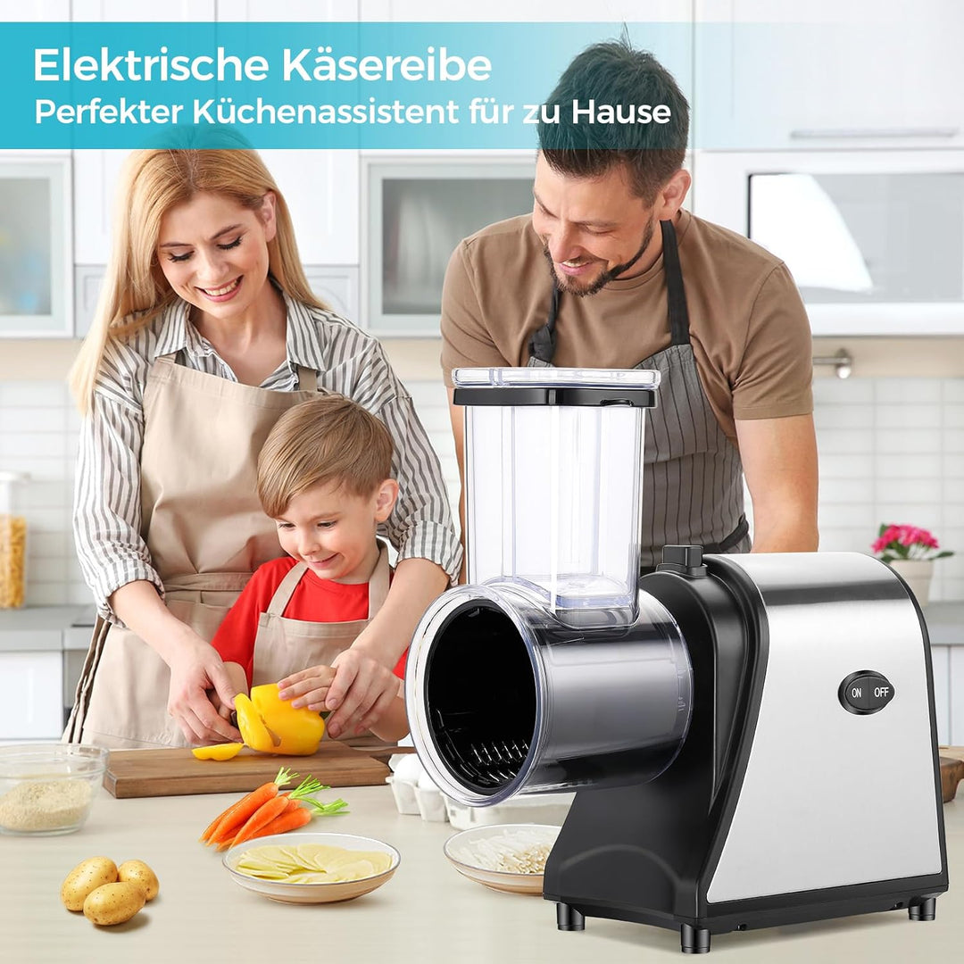 250W Elektrischer Gemüseschneider, 5-in-1 Gemüsehobel mit Extra Grosser Einfüllöffnung, Multifunktio