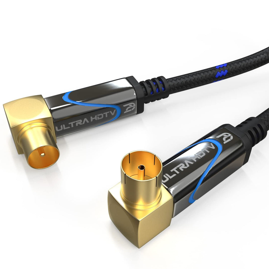 Ultra HDTV 1m TV Antennenkabel by, Koaxialkabel Koax Stecker (90° Winkel) zu Koax Kupplung (90° Wink