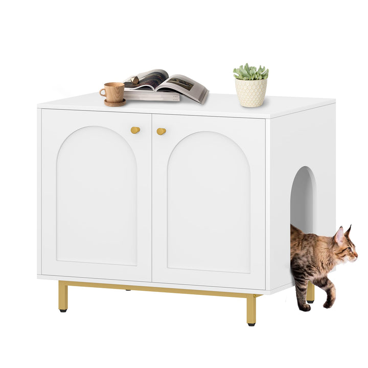 Hzuaneri Katzenschrank, Katzentoilette, Katzenklo Schrank, Katzenhaus mit Tür, Hölzerner Beistelltis