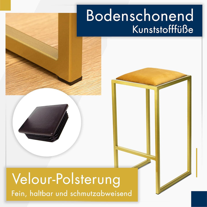 FERRO modern design Barhocker Gold ohne Lehne 64 cm - Metal Barstuhl mit Gepolstertem Sitz - Loft St