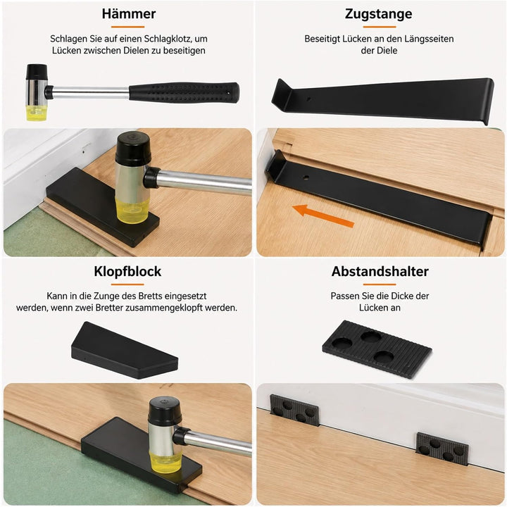 Laminatboden Kit 43 Stück Verlegeset mit Gummihammer Schlagklotz Zugstange