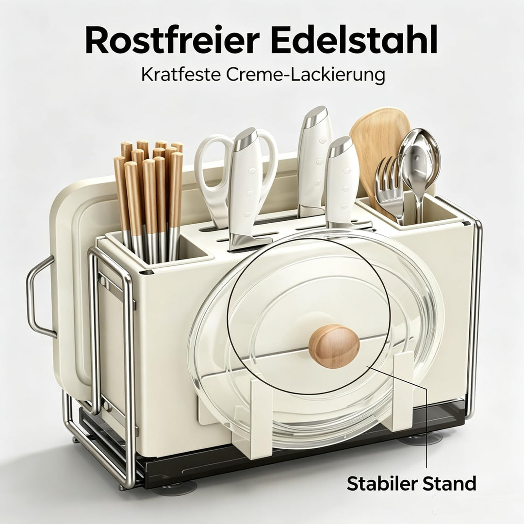 Multifunktionaler Organizer Küche,6-in-1 Küchenutensilien Organizer mit Topfdeckelhalter,Küche Organ
