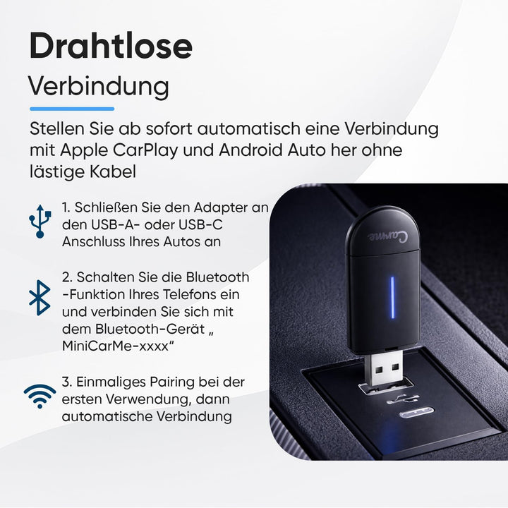 CarMe CarPlay Wireless Adapter &amp; Android Auto Wireless Adapter - Mini USB 2-in-1 Auto Dongle - Wande