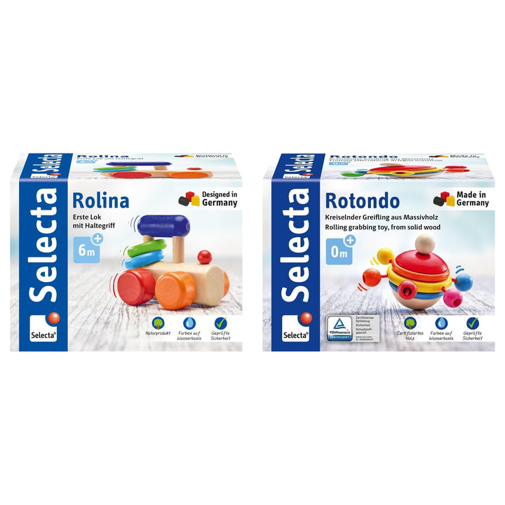 Selecta Greifling Set | Rotondo ab Geburt + Rolina Lok-Greifling | Holzspielzeug Baby | Selecta