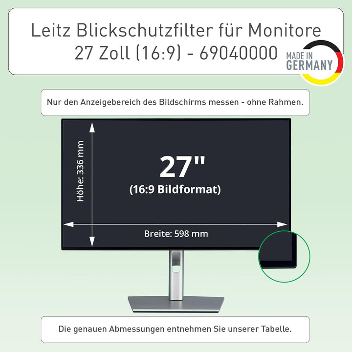 Leitz Monitor Blickschutzfilter 27 Zoll (16:9), Abnehmbare Schutzfolie, Mit Blaulichtfilter und Blen
