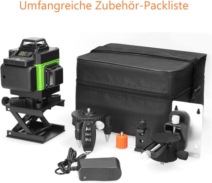 Kreuzlinienlaser Grün 16 Linien, 4 x 360 °Laser Wasserwaage Selbstnivellierend, 2400mAh Akku*2,Linie