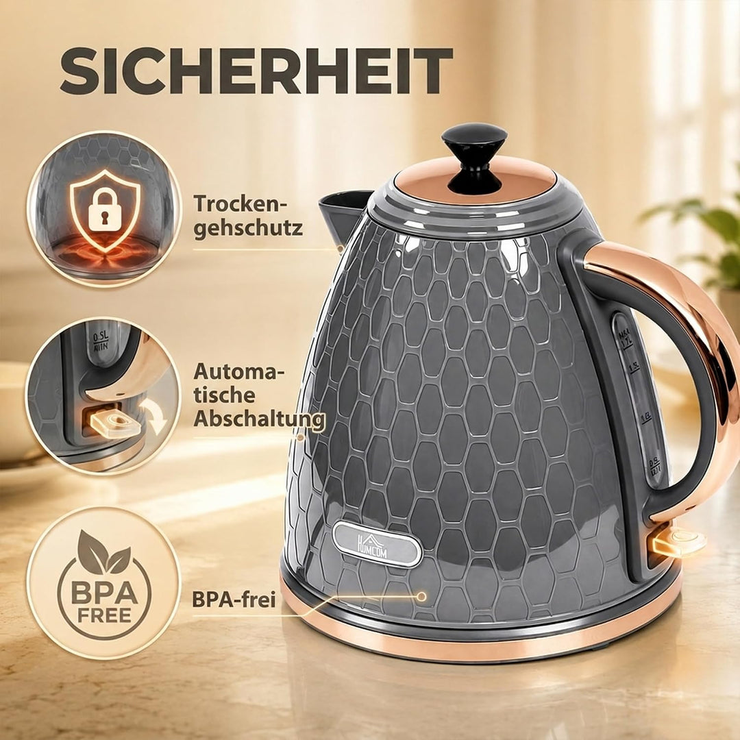 HOMCOM Elektrischer Wasserkocher 1,7L Schnellkochfunktion 2,2kW Grau, Grau