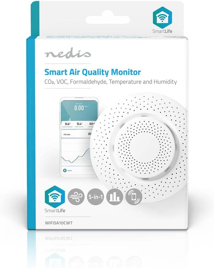 Nedis WIFISA10CWT SmartLife Luftqualitätsmonitor, Weiss