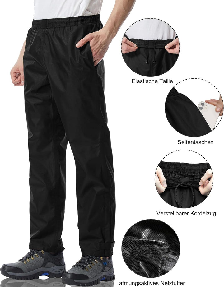 Coutyuyi Regenhose für Herren wasserdichte Leichte Winddichte | Atmungsaktive Outdoorhose und Versie